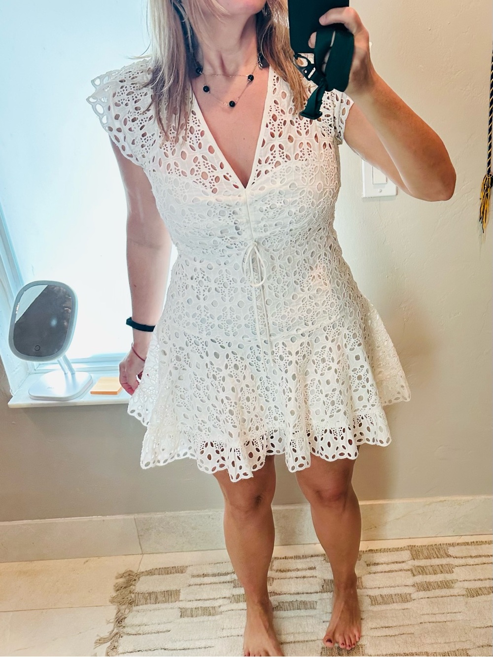 Gianni Bini White Eyelet Lace Mini Dress with poof bottom - beautiful - Size 10